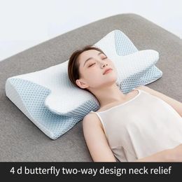 Ergonomic Memory Cotton Slow Rebound Cervical Protection Sleep Aid Ice Silk Butterfly Shaped Pillow 240423