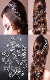 Başlık Fascinators Süper Uzun Gelinler Düğün Gümüş Altın El Yapımı Rhinestone İnci Saç Bandı Kafa Bandı Lüks Saç Accessorie1350320