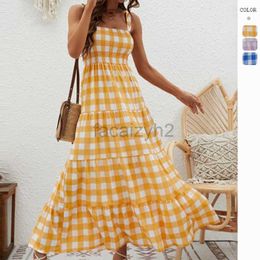 Designer Dress Independently shooting the 2024 new fashionable striped suspender with a waistband and large swing, bohemian style dress for women Plus size Dresses