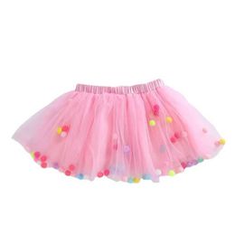 tutu Dress Dance Balls Kid Girls Tutu Skirt Pompon Soft Mesh Lace Children Skirts Ins Style Baby Tutu Pettiskirt Wild Bottoming Princess d240507