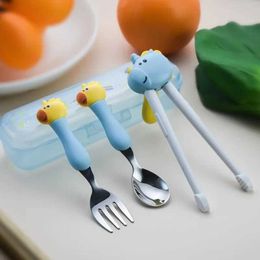 Cups Dishes Utensils 304 stainless steel childrens learning and training helicopter spoon fork cute animal beginner tablet childrens dietary training assist