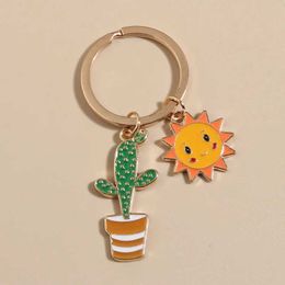 Keychains Lanyards Cute Keychain Sun Cactus Flower Key Ring Letter Plants Key Chains Desert Gifts For Women Men Bag Accessorie DIY Handmade Jewellery