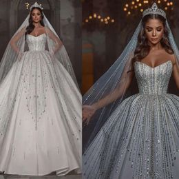 Beads Sequins Glamorous Sweetheart Dresses Pleats Ball Wedding Court Gown Backless Custom Made Bridal Plus Size Vestidos De Novia