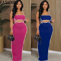 Work Dresses FAGADOER Spring Color Splicing Bodycon Strap Skirts Two Piece Sets Women Backless Sleevless Tube Outfits Streetwear