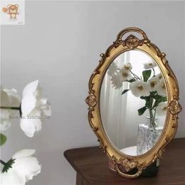 Mirrors European Style Makeup Mirror Rustic French Palace Style Carving Frame Luxury Table Bohemian Mirrors Shooting Props Home Decor