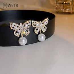 Dangle Earrings Fashion Rhinestone Pearl Butterfly For Women Wedding Jewellery Party Accessories Gift