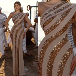 Evening Shoulder Illusion One Champagne Beads Formal Party Prom Dress Red Carpet Long Dresses For Special Ocn es