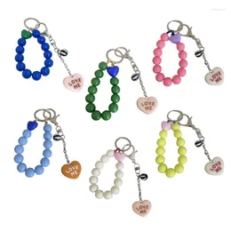Keychains Handmade Beaded Phone Chain Korean Style Lanyard For Cellphone Candy Coloured Beads Heart Pendant Key Decorations