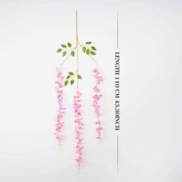 Decorative Flowers Wreaths Artificial Flowers with green leaves for Wedding room decor garland decor flores artificiales 3Forks/ branch Long Wisteria