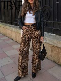 Women's Pants Y2K Leopard Printed Women Full Length Casual High Waisted Wide Leg Pant Female Fashion 2024 Spring Trousers