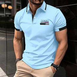 2024 Summer Mens Casual Short Sleeved Polo Shirt Office Fashion Striped Printed Tshirt Sportswear Clothing 240418