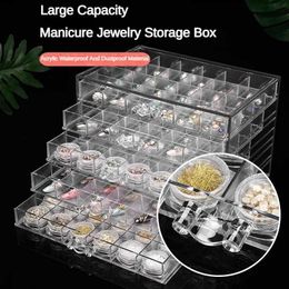 Storage Boxes Bins 120 Grid Acrylic Nail Art Rhinestone Box with Multi Capacity Jewellery Charm Handle Display Organiser Q240506