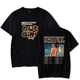 Men's T-Shirts 2024 Megan Th Stallion Hot Girl Summer Tour T-shirt Unisex Rapper HipHop Fashion Short Slve T Strtwear T240506