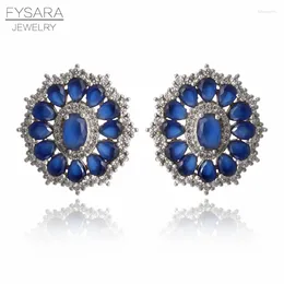 Stud Earrings FYSARA Luxury Silver Colour With Blue Created Gemstone For Women Wedding Zircon Crystal Jewellery Mother's Gift