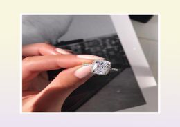 Square diamond ring full diamond micro inlaid ring sterling silver cushion engagement wedding ring female jewelryTHKHi95358641216578