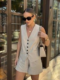 Women's Vests Bazaleas Elegant Beige Cotton Women Waistcoat Store Buttons Vest Streetwear Tank Outwears Official