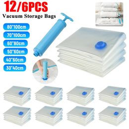 6/12PCS Vacuum Storage Bags Space-saving Hanging Compression Storage Bag with Hand Pump for Blankets Clothes Quilt Vacuum Bags 240423