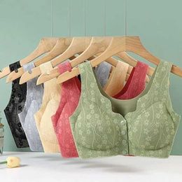 Bras Soft cup in front of buttons elderly underwear breathable womens clothing without steel rings vest lace large-sized womens braL2405