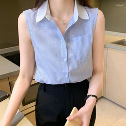 Women's Blouses Fashion Summer Women Shirt Stripe Vest Blouse Sleeveless Shirts And Elegant Clothing OL Chiffon Tops