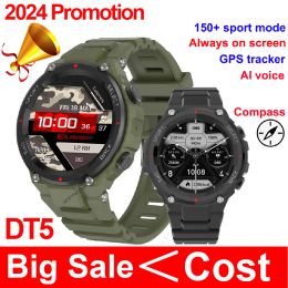 Watches 2024 New DT5 Smart Watch Men Compass Bluetooth Call Heart Rate 150+ Sports GPS Track IP68 Waterproof Smartwatch Android