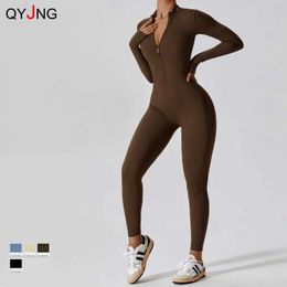 Women's Jumpsuits Rompers Fashion Zipper Long Slve Overalls Women Sportswear Quick-dry Gym Jumpsuit Black Sport Set Women One Piece Outfit T240507