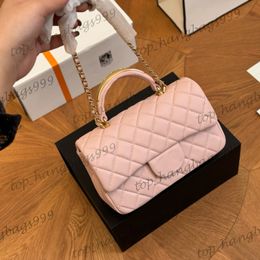 Pink Lambskin Tope Metal Handle Totes Clutch Bags Classic Mini Flap Quilted Square Shoulder Handbags 9 Colours Gold Chain Crossbody Luxury Brand Purse 20cm