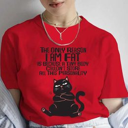 Men's T-Shirts Clothes Ladies Summer T Clothing The Only Reason of Fat Fashion Casual T-shirts Trend Women Female Shirt Black Cat Graphic Ts T240506