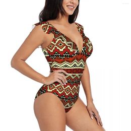 Women's Swimwear Women Africa Ethnic Geometric Ornate Tribal One Piece Sexy Ruffle Swimsuit Summer Beach Wear Slimming Bathing Suit