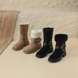 Boots 2024 Winter Women Warm Snow Brown Black Fashion Artificial Fur Inside Round Toe Ladies Ankle