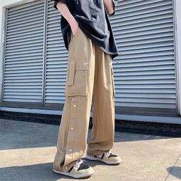 Men's Pants Harajuku style straight casual 2022 new mens cotton cargo pants mens solid large pockets loose wide leg design mens J240507