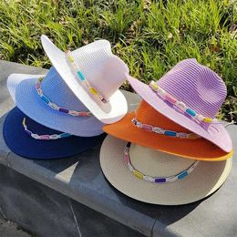 Wide Brim Hats Bucket Hats Panama Jazz Hat Summer Hat Men and Women New Colourful Sun Hat Outdoor Str Hat Sun Protection Beach Hat Beaded Accessories J240425