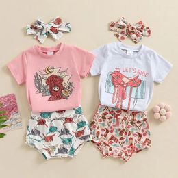 Clothing Sets FOCUSNORM Toddler Baby Girls Western Clothes 0-3Y Letter Print Short Sleeve T-Shirts Tops Cow Head/Boots Shorts Headband