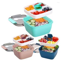 Dinnerware Lunch Container With 3 Compartments Tray Safe Bento Box Big Salad Bowl Dressing