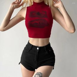 Women's Tanks Summer Tank Top Women Y2k Clothing Fashion Crop High Neck Red Printing Sleeveless Sexy Streetwear Girls' Short Tops