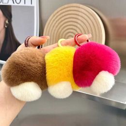 Keychains Lanyards Cartoon Mushroom Pendant Keychains Fluffy Pom Key Chains Rings Plush Ball Keyring Hanging Ornaments Car Gift