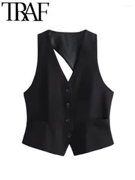 Women's Vests GAL 2024 Summer Elegant Sleeveless Women Black Blazer Vest V Neck Buttons Slim Backless Straps Female Sexy Crop Top Y2k