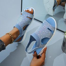 Sandals Women Casial Summer Crystal Stretch Flats Open Toe Beach Buckle Strap Shoes Ladies Plus Size Sandalias Mujeres