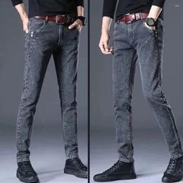 Men's Pants Men High Elastic Stylish Slim Fit Stretchy With Pockets Korean Style Ankle Length Trousers For Streetwear