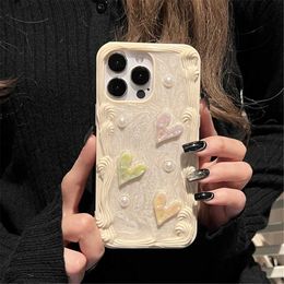 Cell Phone Cases INS 3D Crystal Butterfly Pearl Cream Wavy Edge Phone Case For phone 15 11 12 13 14 Pro Max Cute Candy Love Heart Silicone Cover
