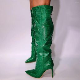 Boots Fashion Shoes Green Crocodile Leather Stilettos High Heels Over The Knee Thigh Women's Large Size 47 45
