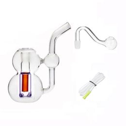 Wholesale MINI protable Gourd Hookah Thick heady Clear water dab rig bong with 10mm male glass oil burner bowl or tobacco smoking bowls and silicone hose straw