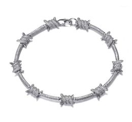 DZ 8mm Barbed Wire Bracelet For Hipster Copper With Zircon Stones Punk Style White Gold Chain Bangle Hip Hop Fashion Jewelr Chain8074287