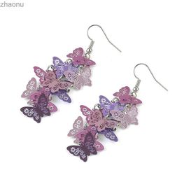 Dangle Chandelier 2 pieces of colorful womens unique butterfly chandelier pendant earrings womens ear hooks party jewelry XW