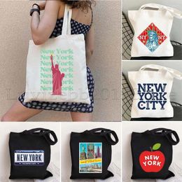 Drawstring York City Statue Of Retro NYC Travel Brooklyn Bridge Big Apple USA Canvas Tote Bag Harajuku Shopper Reusable Handbag