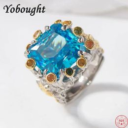 Cluster Rings S925 Sterling Silver Charms For Women Fashion Ordered Coloured Sea Blue Zircon Tourmaline Punk Jewellery