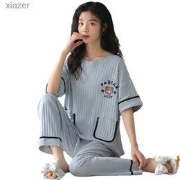 Apresenta de sono feminino Big 5xl Pijama Configuração de manga curta Cartoon Pijama de algodão malha de algodão