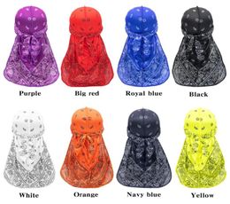 Bandanas Satin Men Stretchy Cap Hip Hop Du Doo Rag Durag Wigs Turban Bandana Headwear Solid Colour Long Hat Tie Down Tail Hair Acce9383477