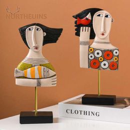 Decorative Objects Figurines NORTHEUINS Resin Abstract Face Art Ornament Exotic Figure Statues Home Living Room Office Tabletop Decorative Figurines Interior T2