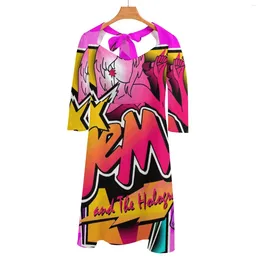 Casual Dresses Jem Square Neck Dress Summer Women Elegant Halter Print Holograms 80S Retro Cartoons Oldies Vintage Girls Music