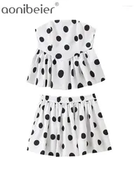 Work Dresses Aonibeier Polka Dot Print Women Mini Skirt Suits Summer Sleeveless Backless Strapless Slim A Line Female Crop Top Sets Y2K